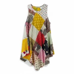 Wayan Patchwork Handkerchief Hem Dress Multicolor Sleeveless Boho One Size
